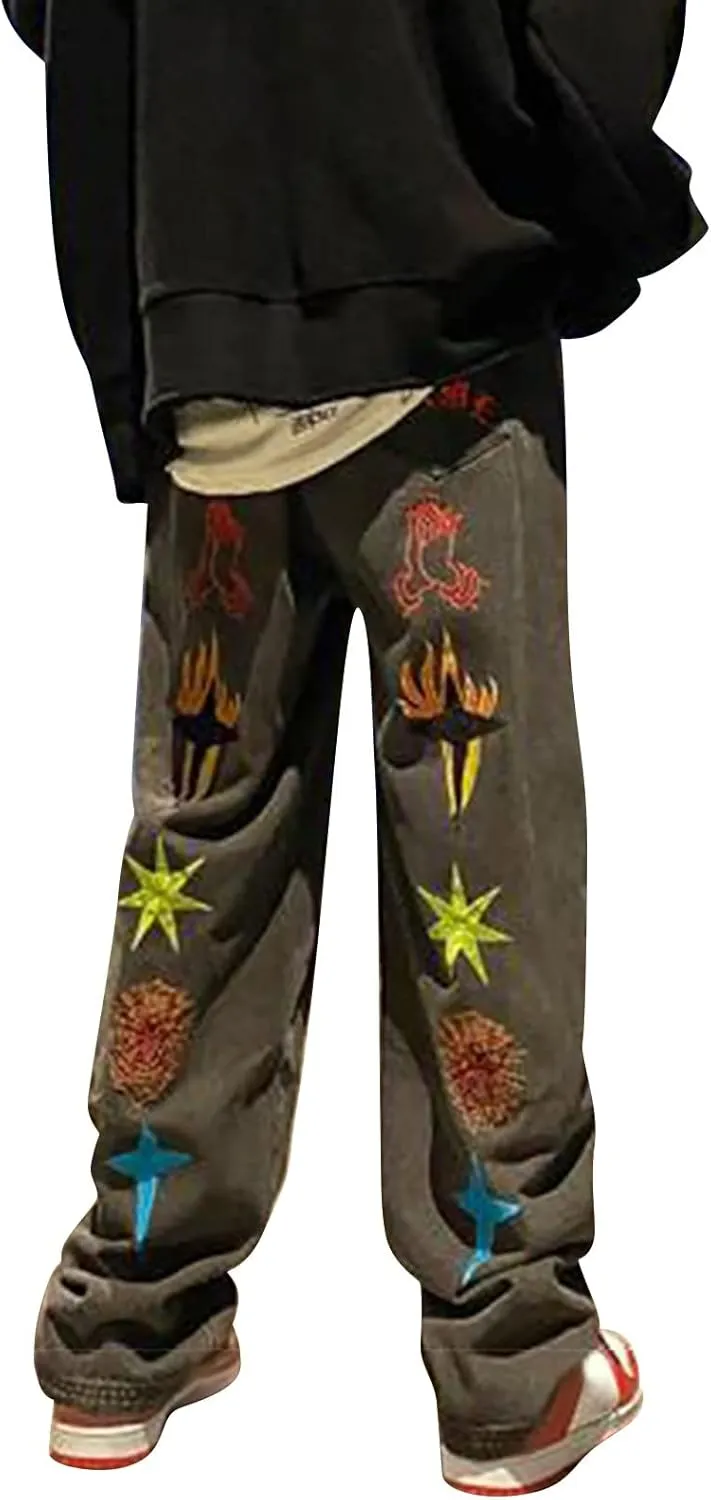 Mens Jeans Baggy Loose Fit Classic Denim Jeans Comfortable Flexible Pants Relaxed Wide Leg Denim Trousers Streetwear