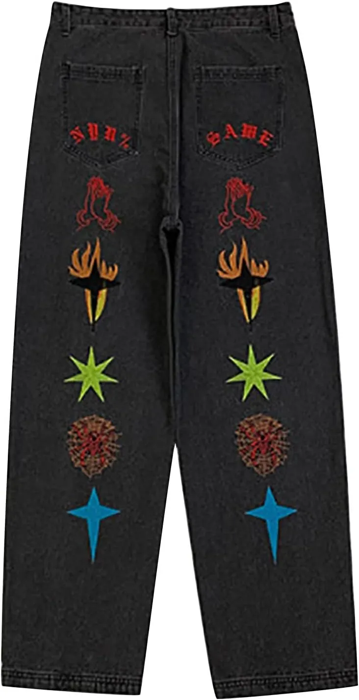 Mens Jeans Baggy Loose Fit Classic Denim Jeans Comfortable Flexible Pants Relaxed Wide Leg Denim Trousers Streetwear