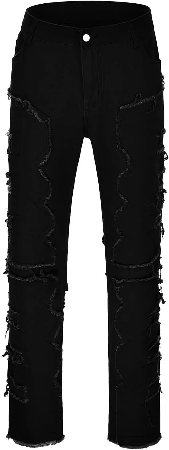 Mens Jeans Relaxed Fit Men's Slim Fit Stretch Jeans Ripped Skinny Jeans for Men, Distressed Straight Leg Fashion