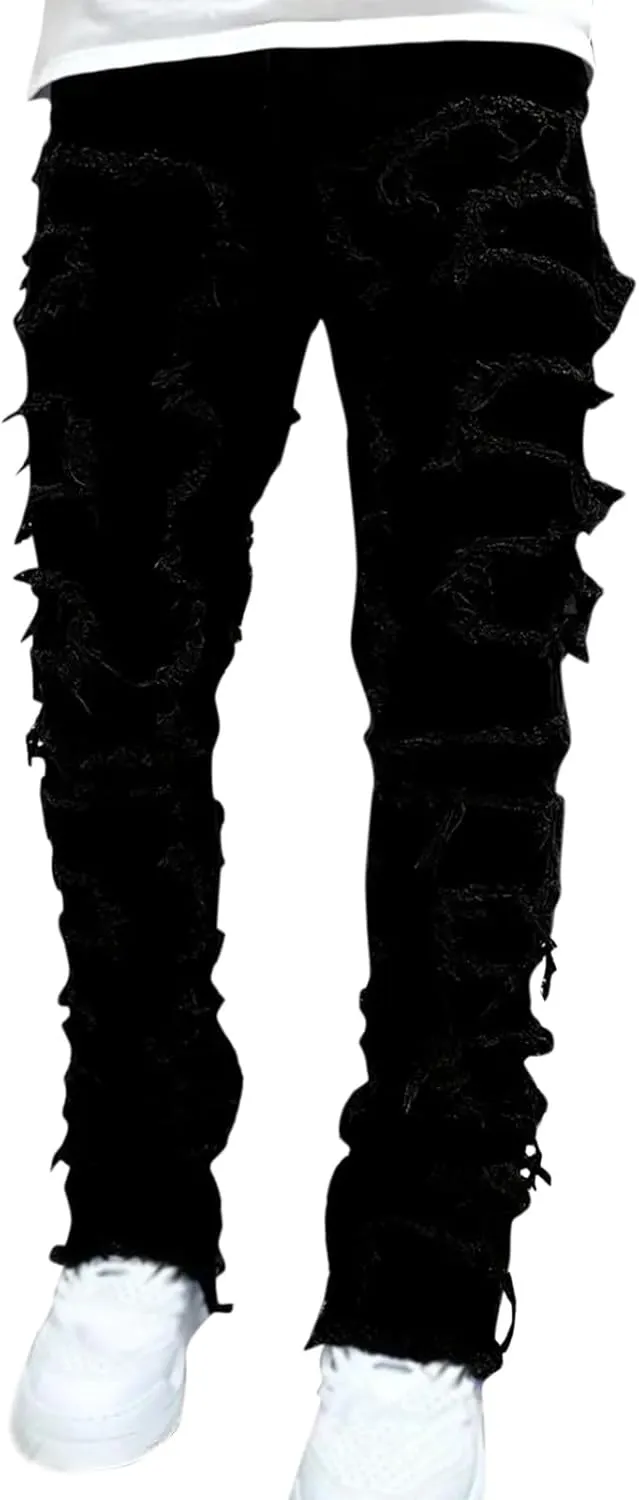 Mens Jeans Relaxed Fit Men's Slim Fit Stretch Jeans Ripped Skinny Jeans for Men, Distressed Straight Leg Fashion