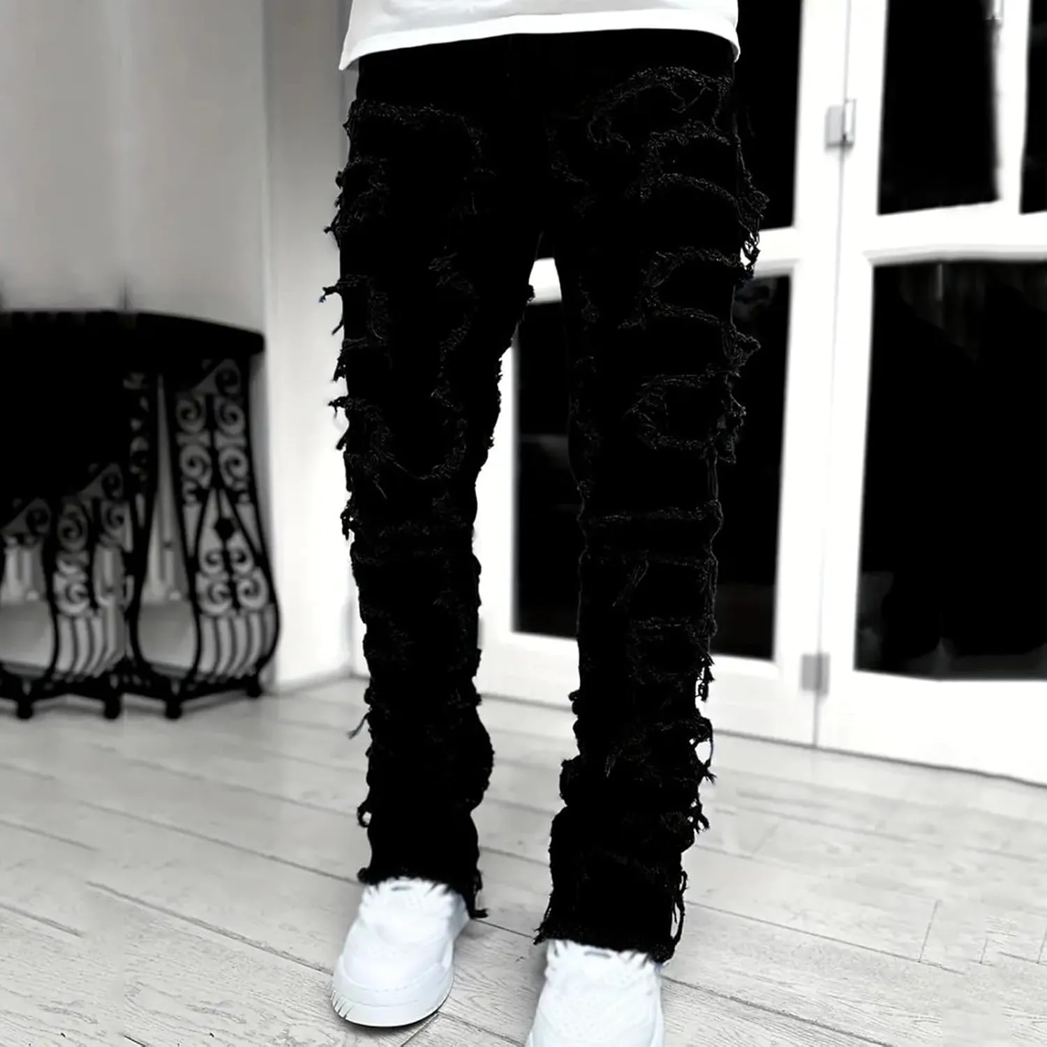Mens Jeans Relaxed Fit Men's Slim Fit Stretch Jeans Ripped Skinny Jeans for Men, Distressed Straight Leg Fashion