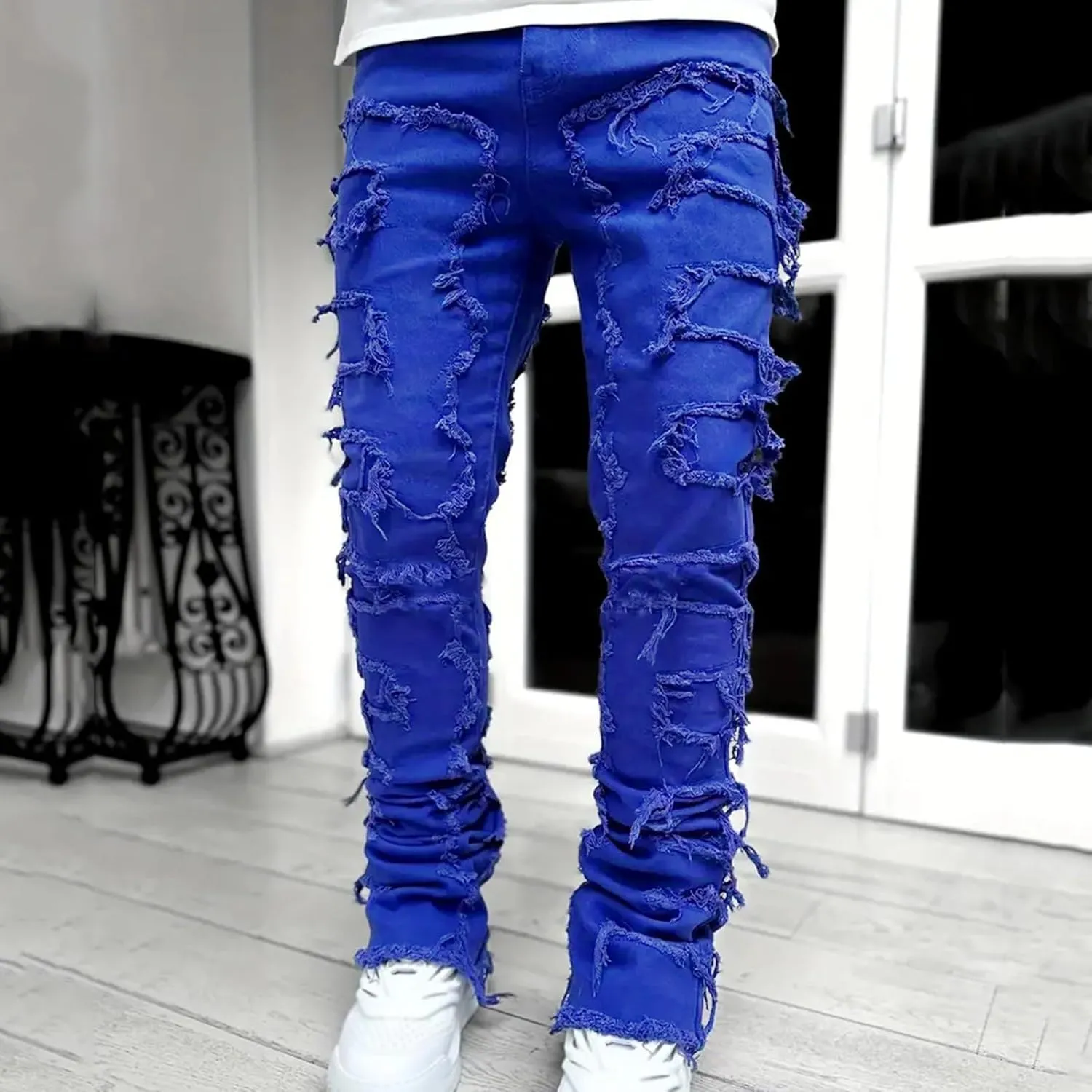 Men's Light Wash Slim Straight Stretch Denim Jeans 70s Disco Relaxed Fit Work Bottom Jeans for Men