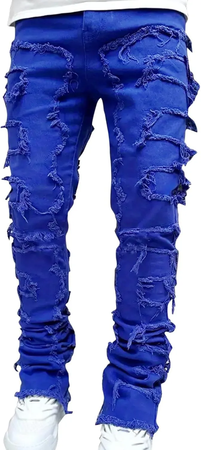 Men's Light Wash Slim Straight Stretch Denim Jeans 70s Disco Relaxed Fit Work Bottom Jeans for Men