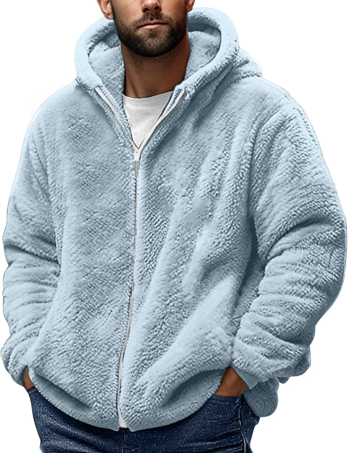 Men's Sherpa Lined Jacket Warm Double-Sided Fleece Coat Zip Up Hooded Thick Jacket Fall Winter Casual Soft Outerwear