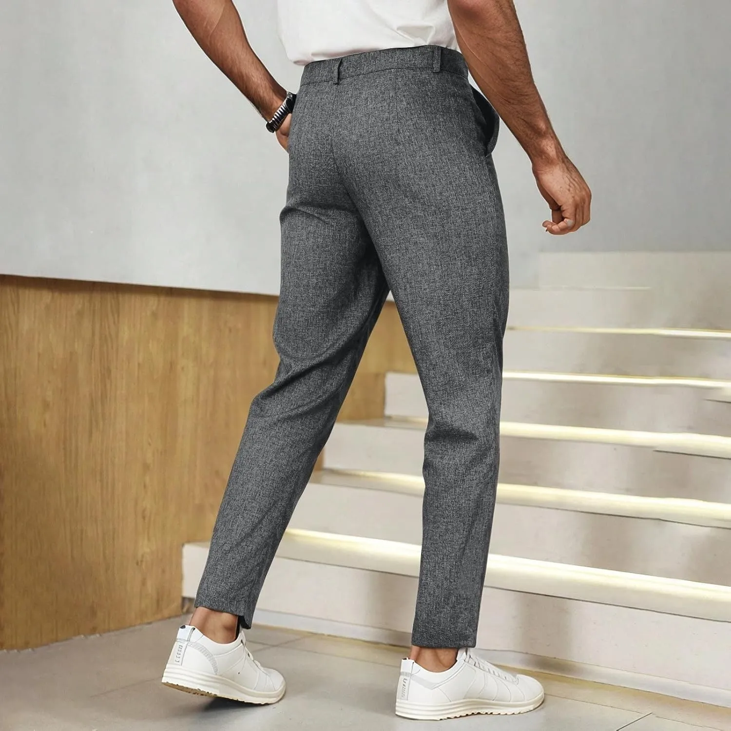 Men's Slim Leg Pants Summer Elastic Waist Fit Breathable Leisure Style Sport Clothes Comfy Fashion Trendy Trousers