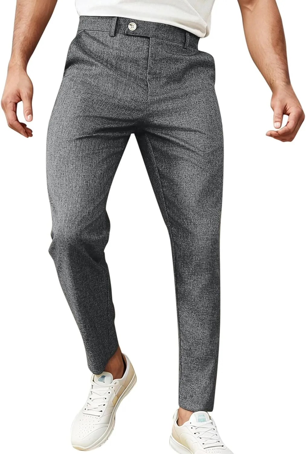 Men's Slim Leg Pants Summer Elastic Waist Fit Breathable Leisure Style Sport Clothes Comfy Fashion Trendy Trousers