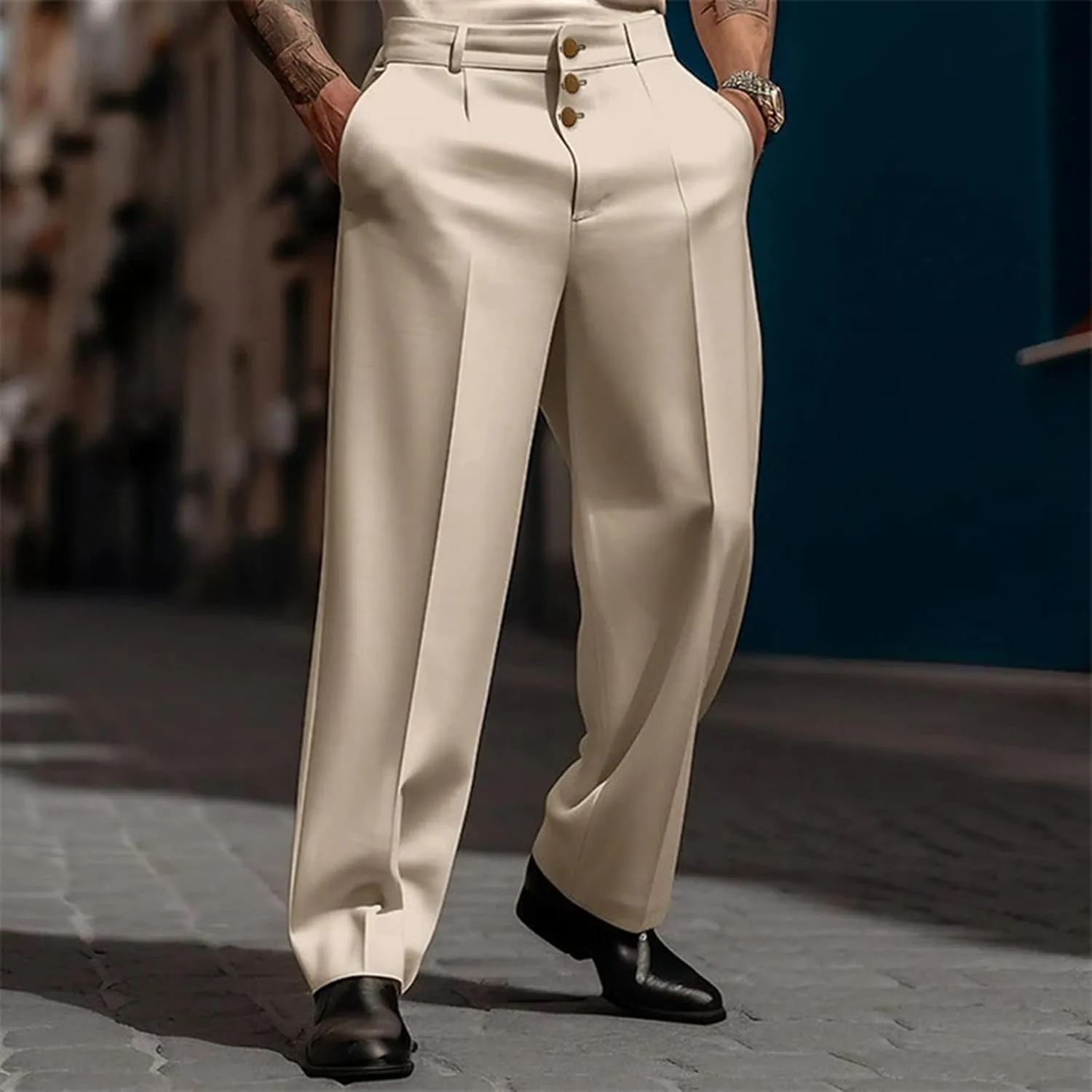Mens Solid Color Pants for Men Simple Business Straight Suit Pants Breathable Leisure Style Summer Fresh Trousers
