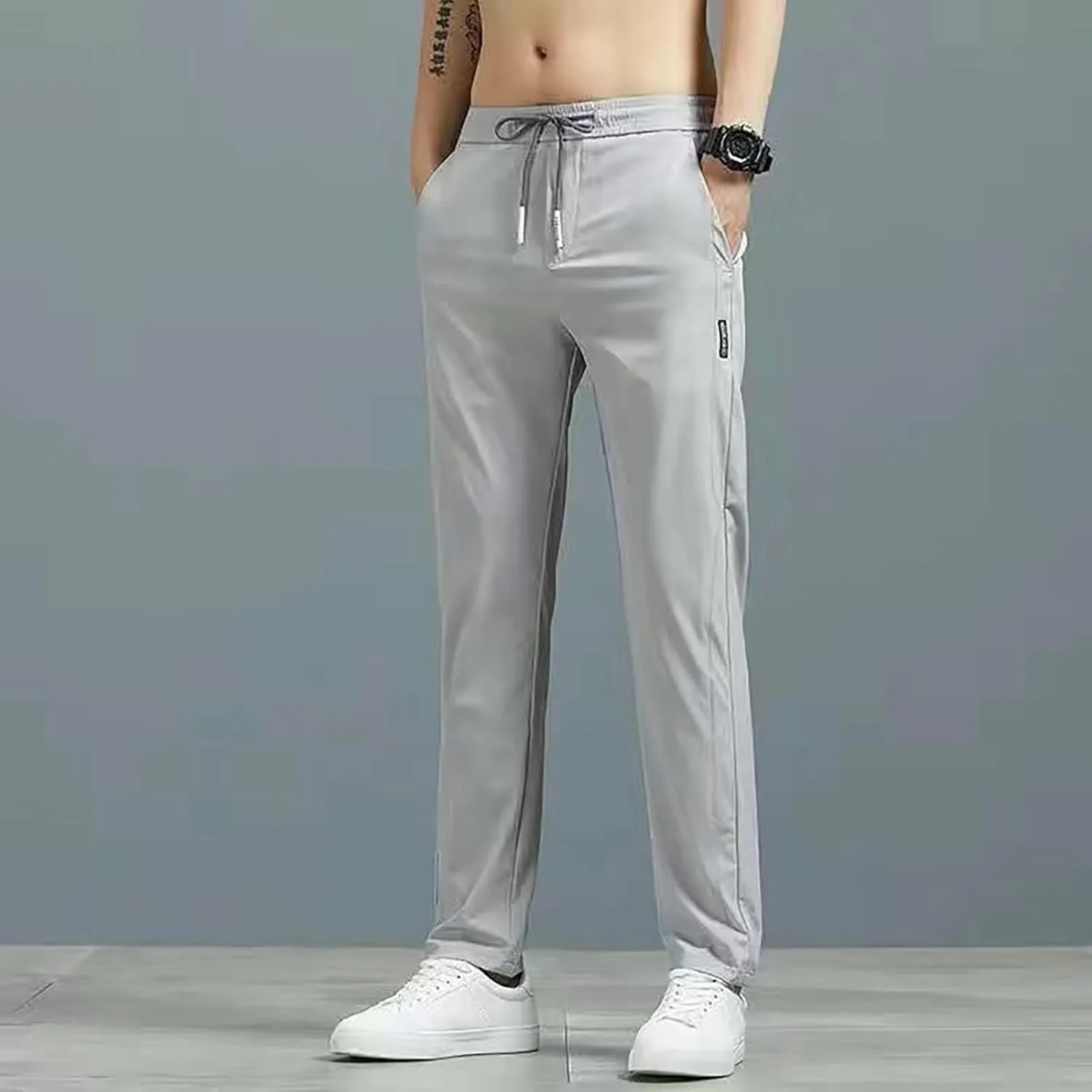 Men's Sweatpants Summer Drawstring Elastic Waist Fit Pockets Breathable Soft Fit Sport Clothes Fresh Joggers