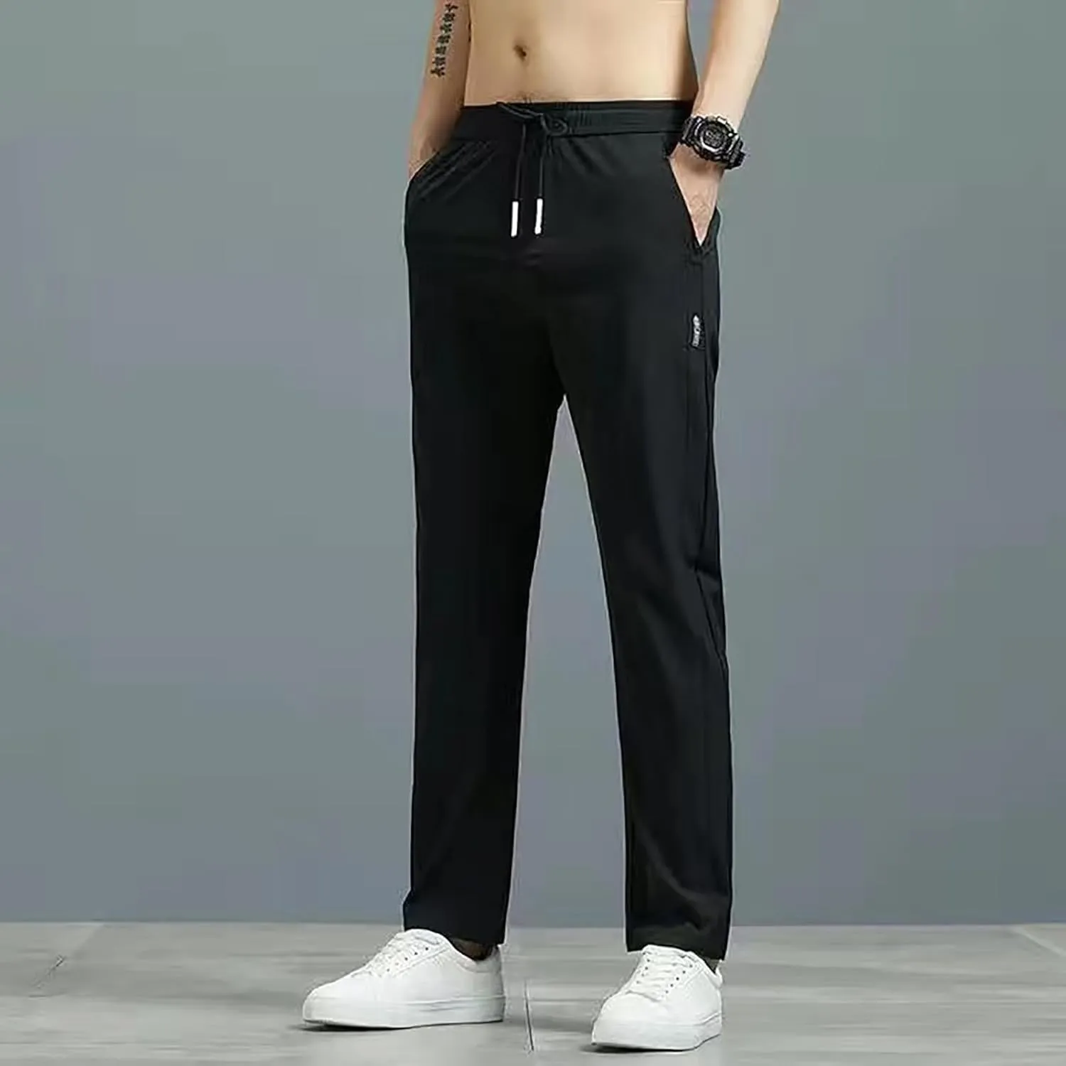 Men's Sweatpants Summer Drawstring Elastic Waist Fit Pockets Breathable Soft Fit Sport Clothes Fresh Joggers