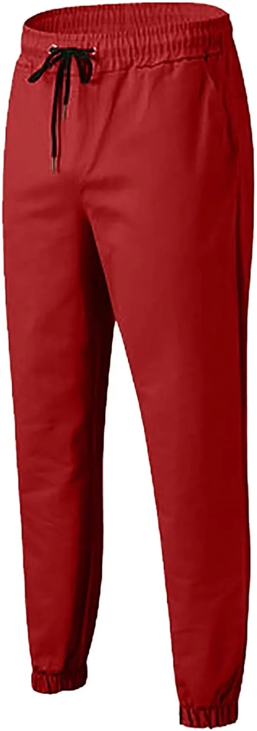 Men's Trendy Pants Summer Slim Leg Drawstring Elastic Waist Pockets Breathable Soft Fit Sport Clothes Fresh Trousers