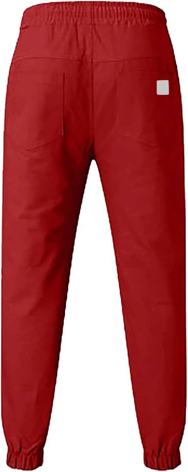 Men's Trendy Pants Summer Slim Leg Drawstring Elastic Waist Pockets Breathable Soft Fit Sport Clothes Fresh Trousers