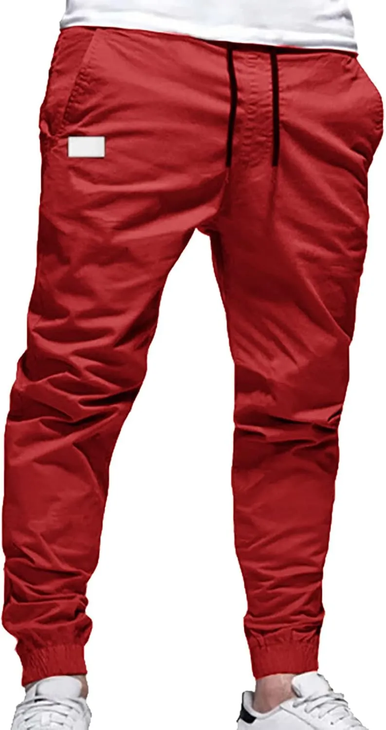Men's Trendy Pants Summer Slim Leg Drawstring Elastic Waist Pockets Breathable Soft Fit Sport Clothes Fresh Trousers