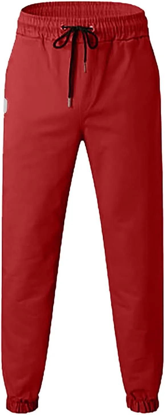 Men's Trendy Pants Summer Slim Leg Drawstring Elastic Waist Pockets Breathable Soft Fit Sport Clothes Fresh Trousers