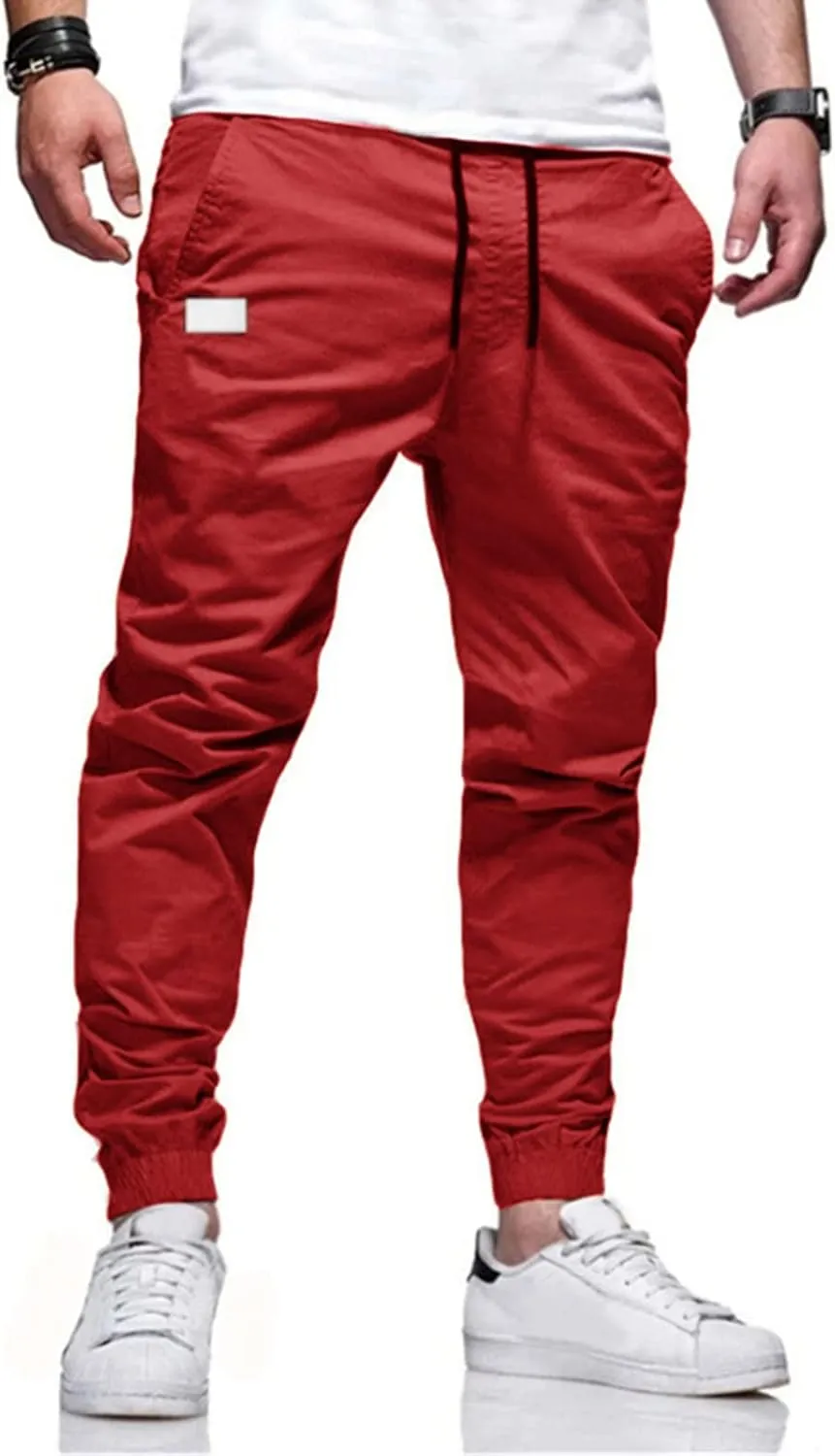 Men's Trendy Pants Summer Slim Leg Drawstring Elastic Waist Pockets Breathable Soft Fit Sport Clothes Fresh Trousers
