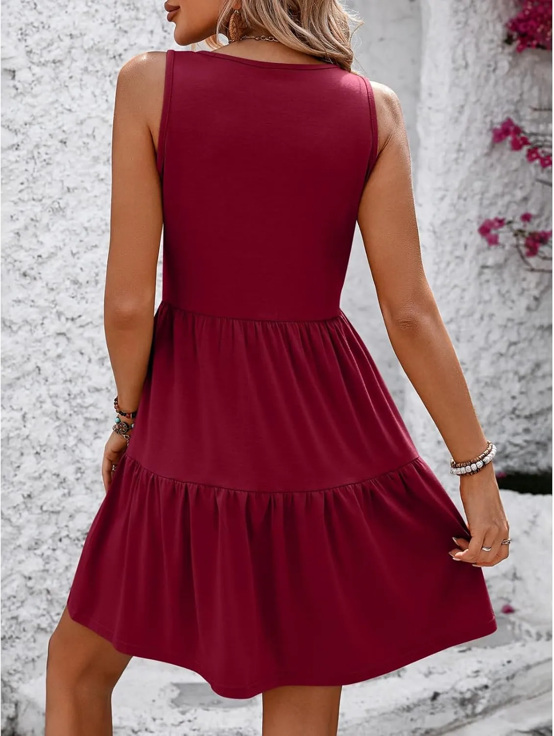 Mini Dresses for Women Cute Summer Flowy Swing Ruffle Tiered Tank Dress Beach Vacation Sleeveless V Neck Sundress