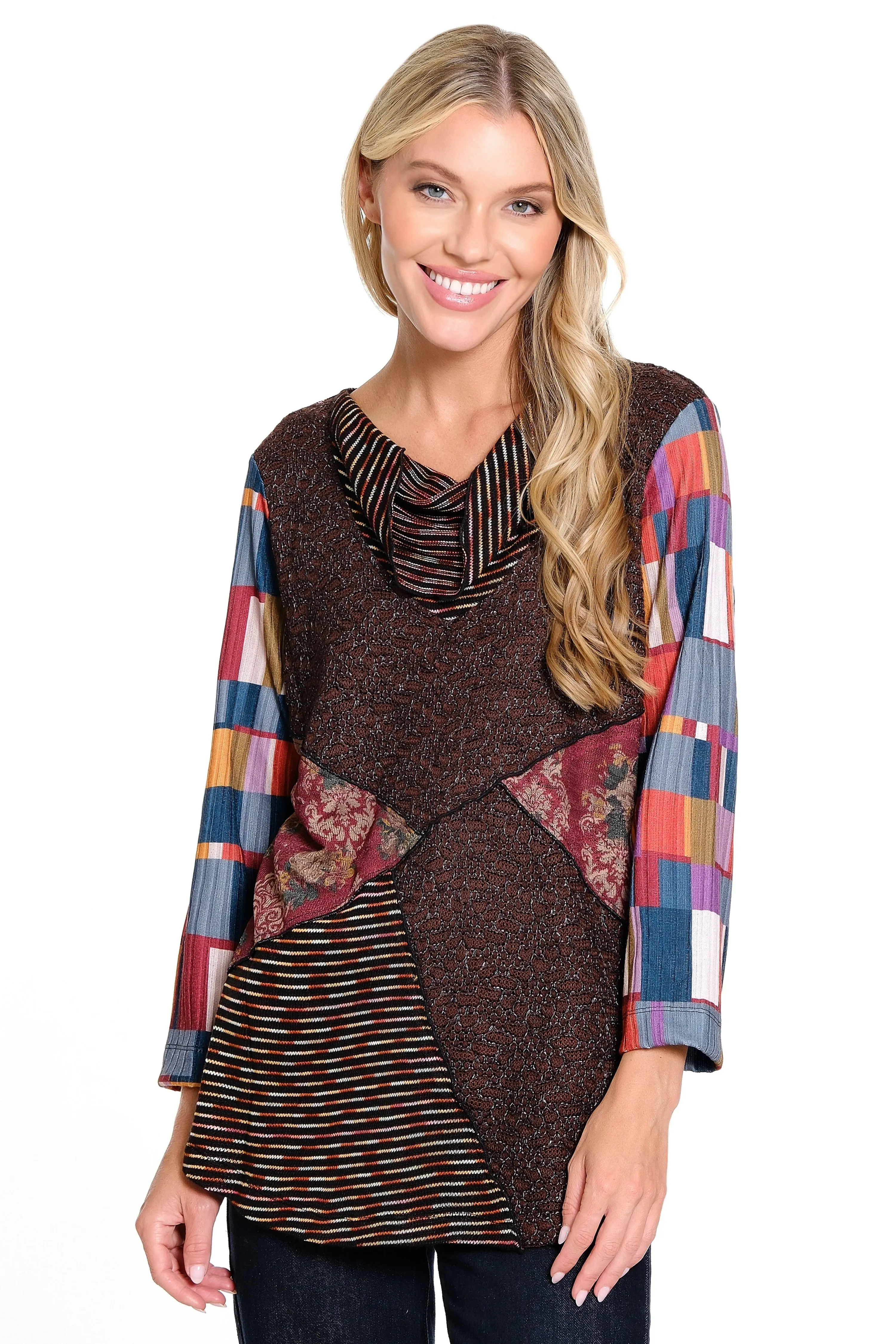 Mixed Media Patch Knit Tunic - Plus - Patch Multi