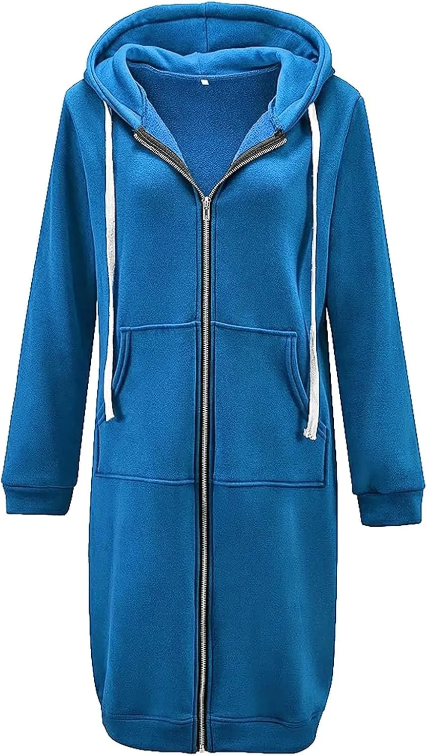 Miyaomn Women's Casual Long Hoodies Jacket Winter Tunic Sweatshirts Fashion Comfortable Full Zip Up Hooded Coats with Pockets