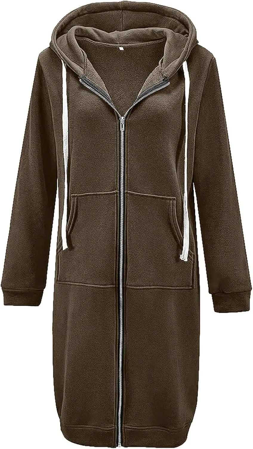 Miyaomn Women's Casual Long Hoodies Jacket Winter Tunic Sweatshirts Fashion Comfortable Full Zip Up Hooded Coats with Pockets