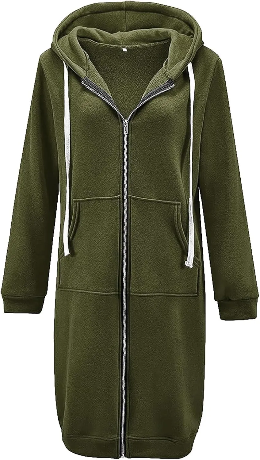 Miyaomn Women's Casual Long Hoodies Jacket Winter Tunic Sweatshirts Fashion Comfortable Full Zip Up Hooded Coats with Pockets