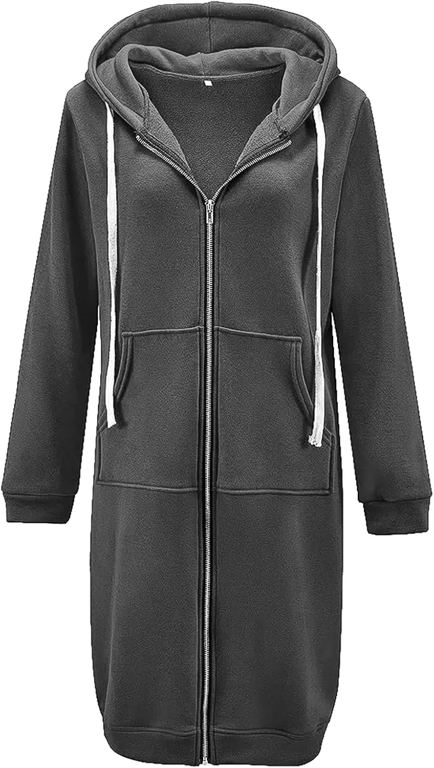 Miyaomn Women's Casual Long Hoodies Jacket Winter Tunic Sweatshirts Fashion Comfortable Full Zip Up Hooded Coats with Pockets