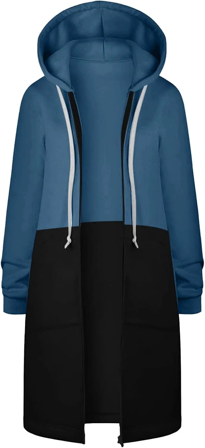 Miyaomn Women's Casual Long Hoodies Jacket Winter Tunic Sweatshirts Fashion Comfortable Full Zip Up Hooded Coats with Pockets