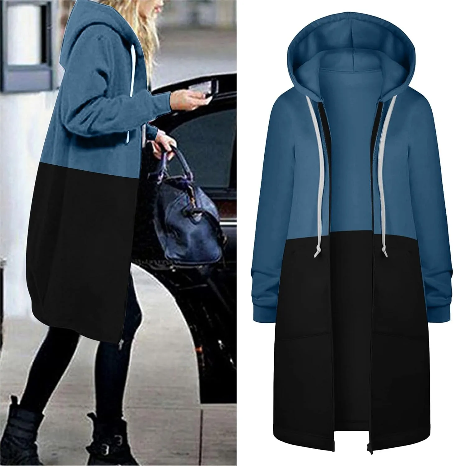 Miyaomn Women's Casual Long Hoodies Jacket Winter Tunic Sweatshirts Fashion Comfortable Full Zip Up Hooded Coats with Pockets