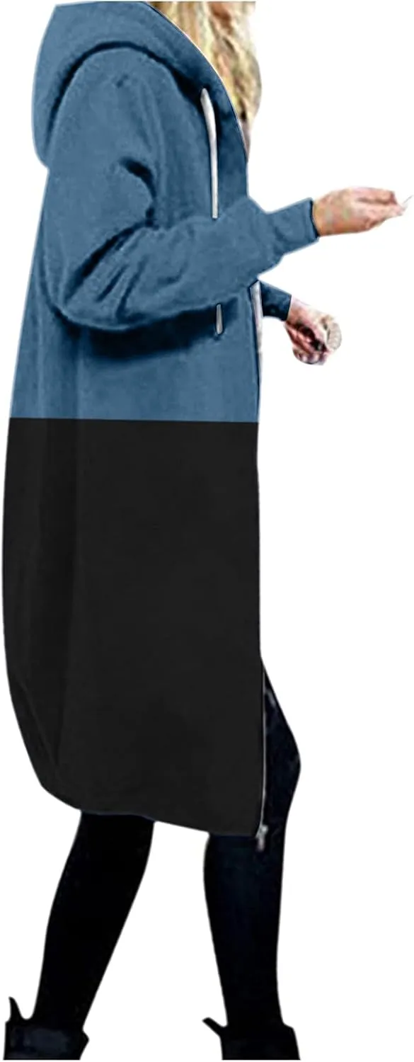 Miyaomn Women's Casual Long Hoodies Jacket Winter Tunic Sweatshirts Fashion Comfortable Full Zip Up Hooded Coats with Pockets