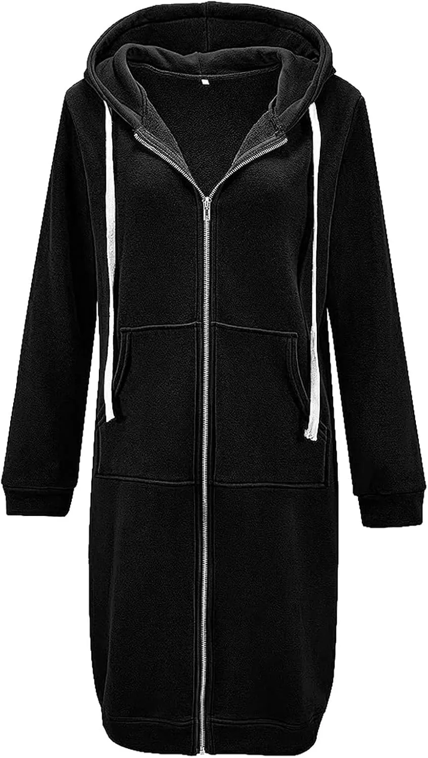 Miyaomn Women's Casual Long Hoodies Jacket Winter Tunic Sweatshirts Fashion Comfortable Full Zip Up Hooded Coats with Pockets
