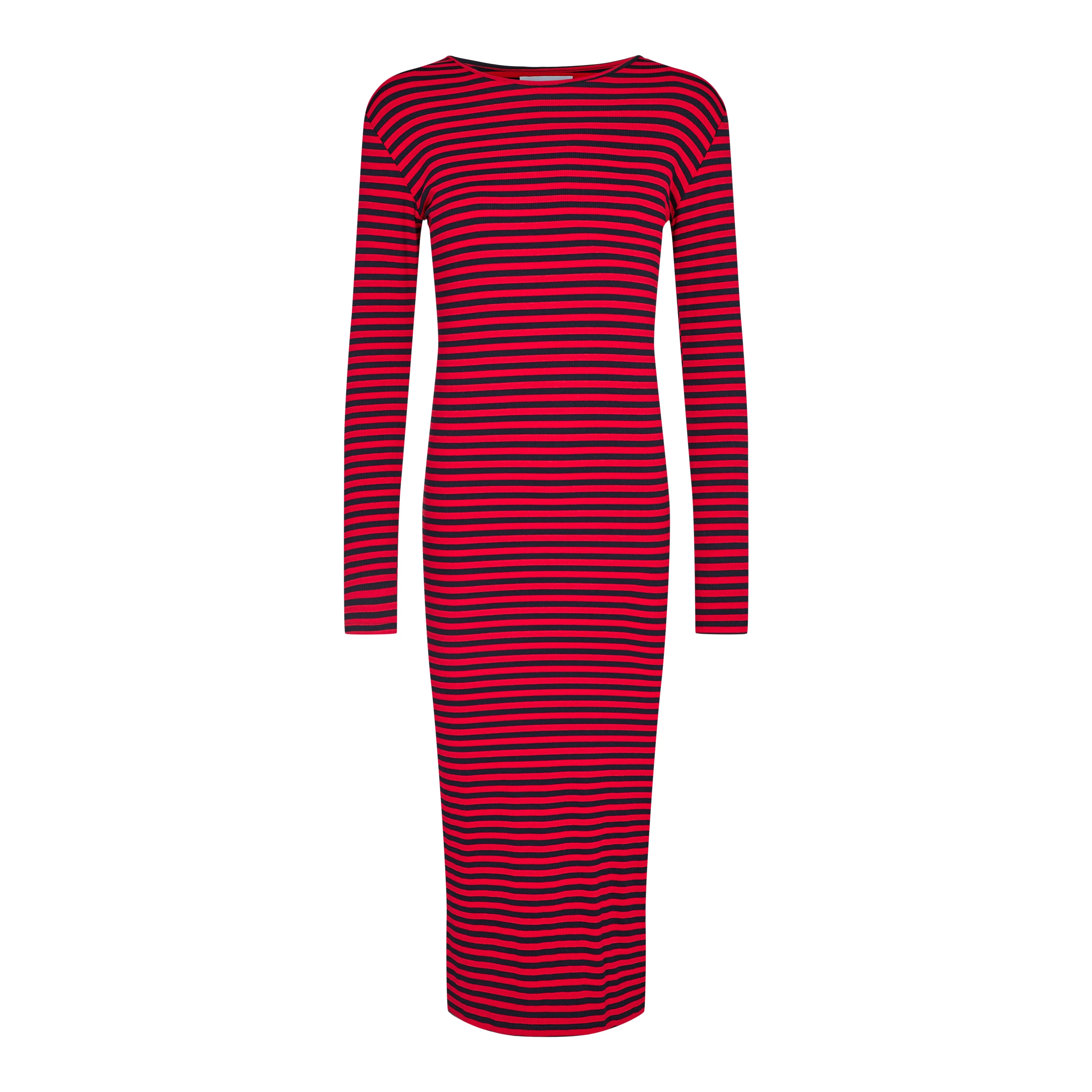 NATALIA-LS-DRESS - NAVY RED STRIPE
