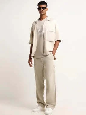 Nuon Solid Beige Mid-Rise Relaxed Fit Jeans