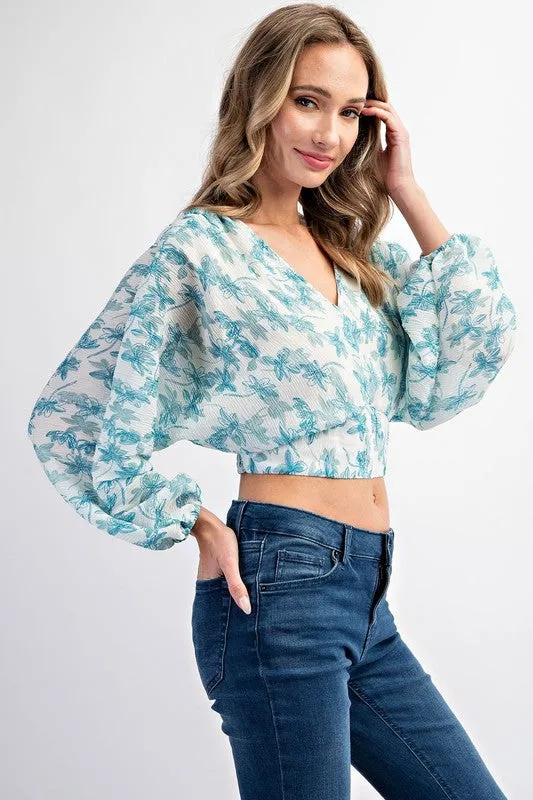 Pleated Floral Chiffon Blouse