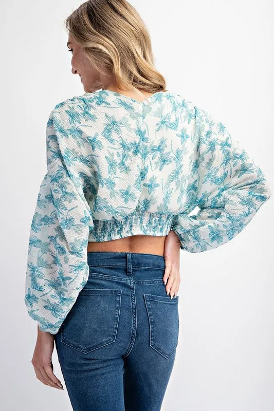 Pleated Floral Chiffon Blouse