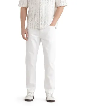 Rare Rabbit Men Gleb White Cotton Fabric Carrot Fit Plain Denim Pant