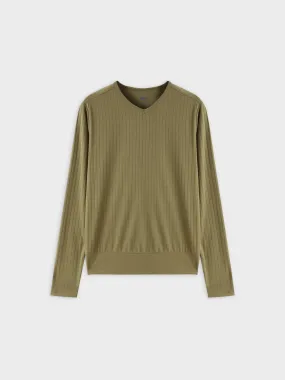 Ribbed High V Bomber-Olive