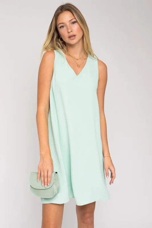 Sleek Simplicity V- Neck Sleeveless Shift Dress