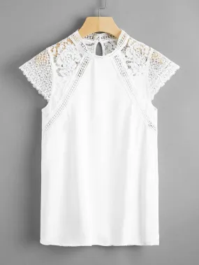 Stand Collar Lace Panel Blouse