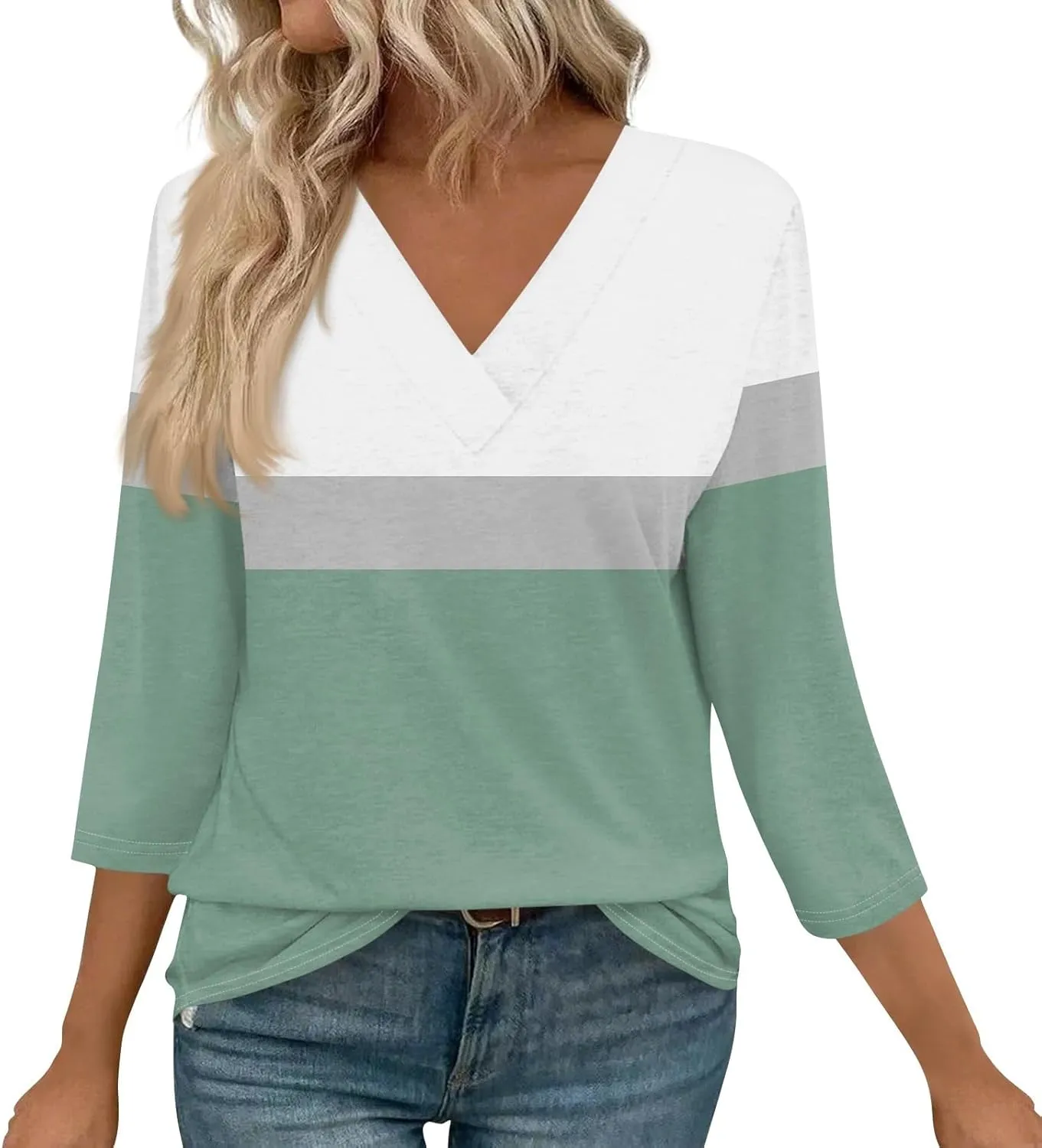 Summer Shirts for Women,Women's Floral Print V-Neck 3/4 Sleeve Casual Blouse Top Elegant Spring Summer Fashion