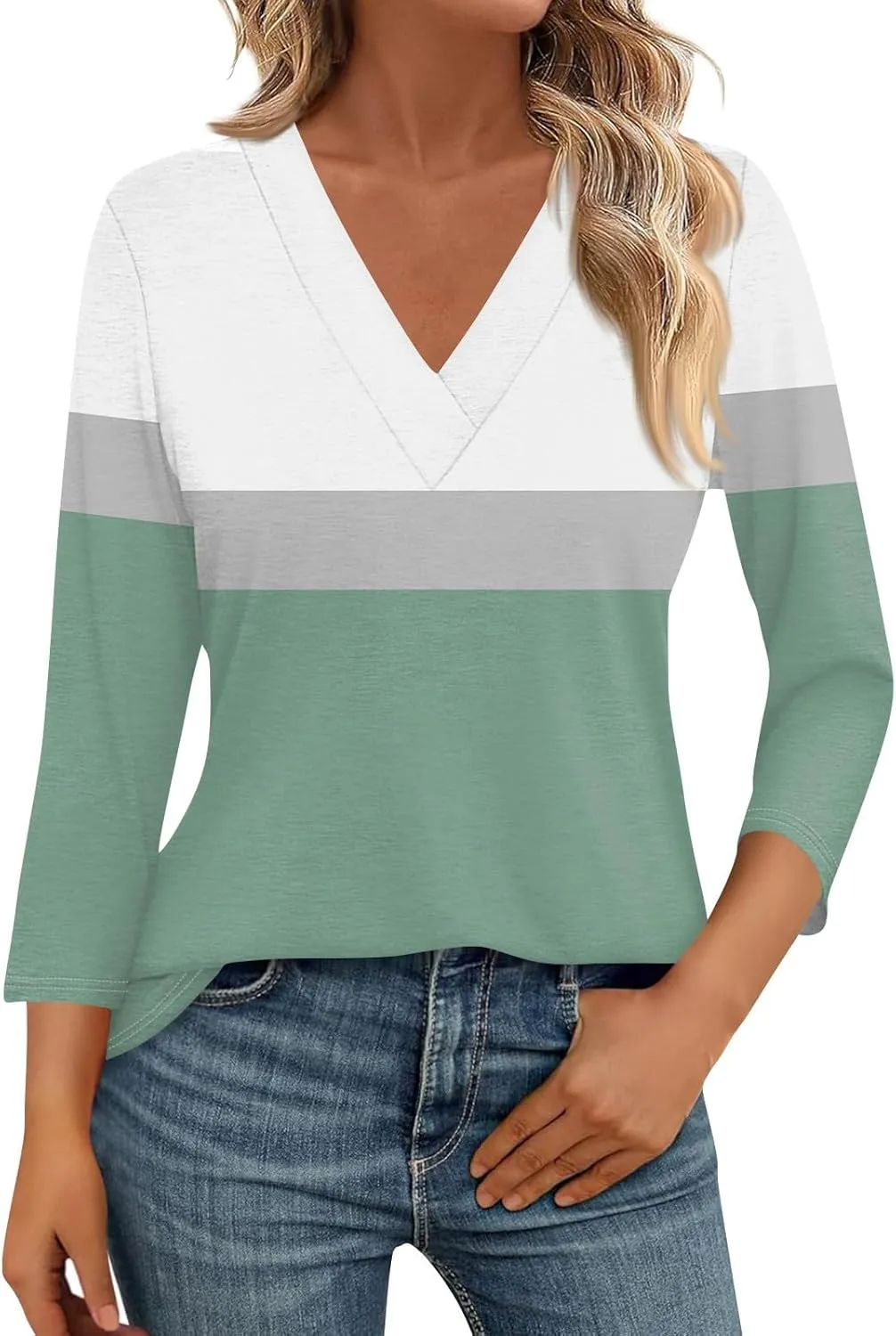 Summer Shirts for Women,Women's Floral Print V-Neck 3/4 Sleeve Casual Blouse Top Elegant Spring Summer Fashion