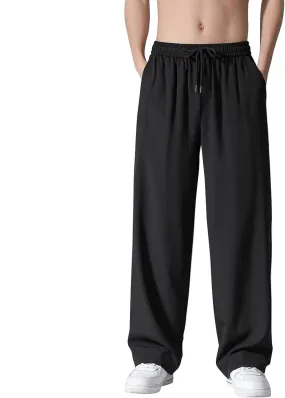 Sweatpants for Men Wide Leg Summer Drawstring Elastic Waist Pockets Breathable Athletic Summer Fresh Running Trousers
