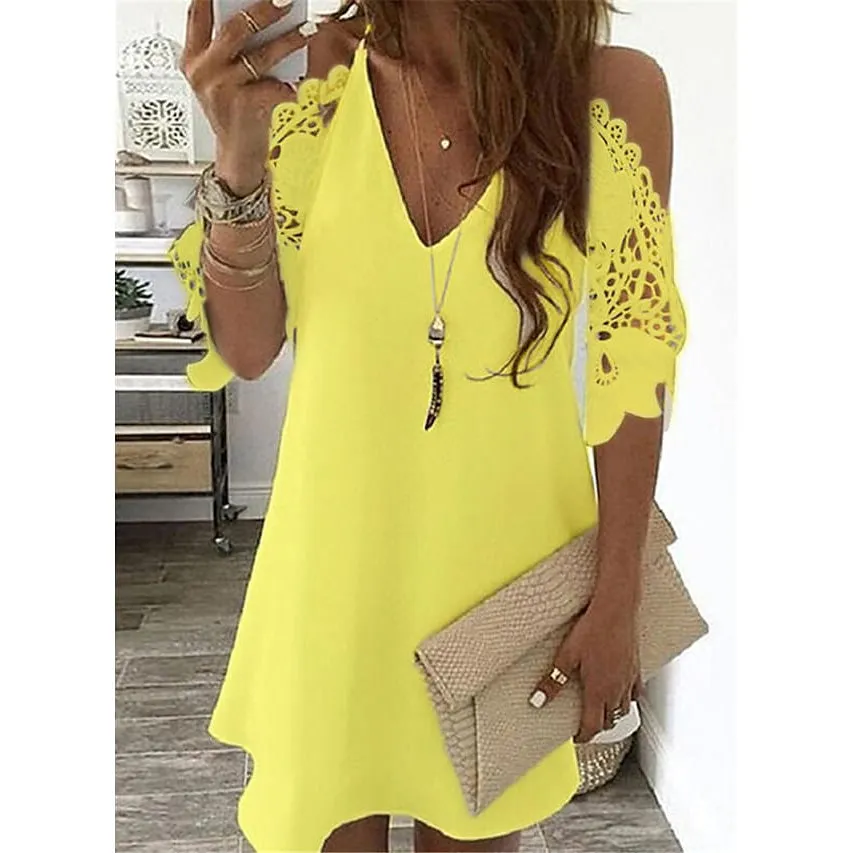TastyHottie - Women's Half Sleeve Solid Cutout Shift Dress