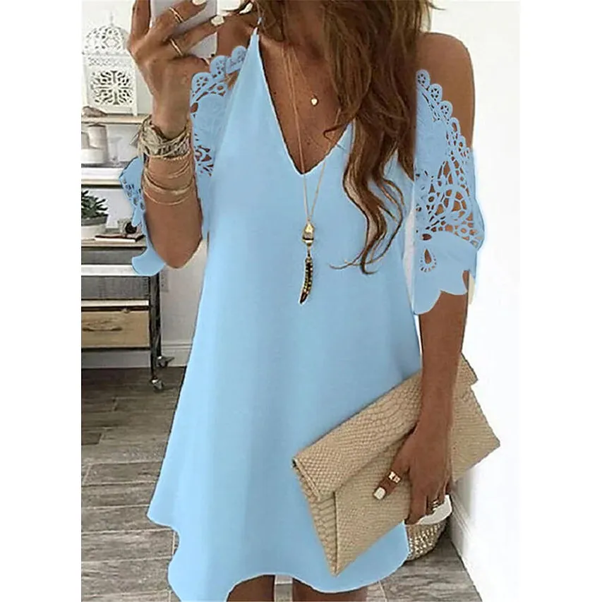 TastyHottie - Women's Half Sleeve Solid Cutout Shift Dress