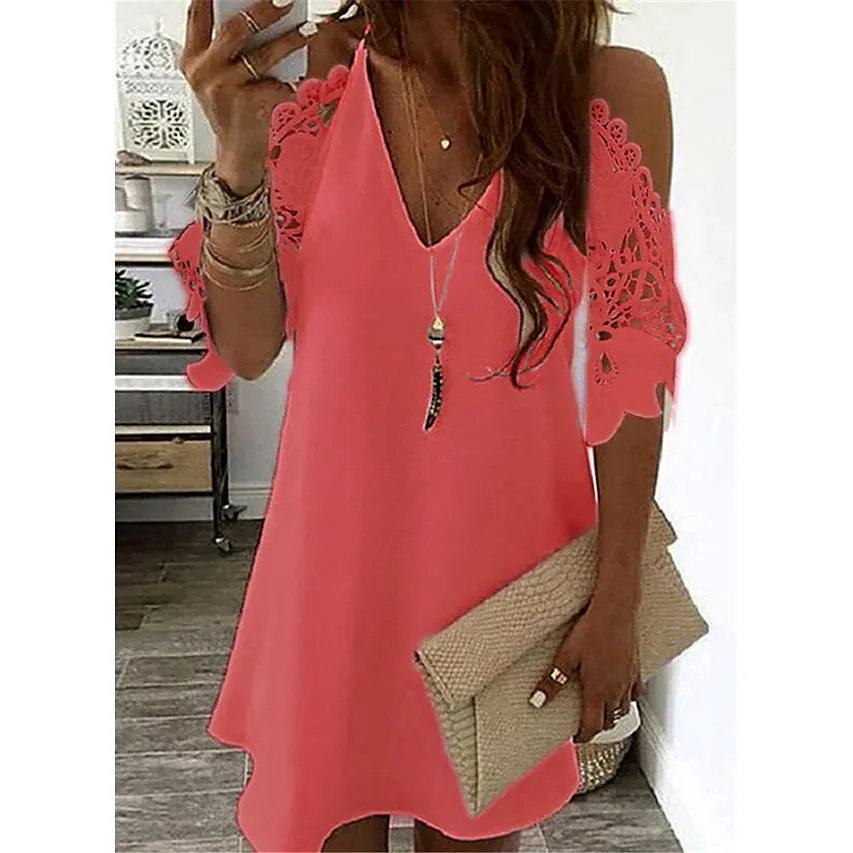 TastyHottie - Women's Half Sleeve Solid Cutout Shift Dress