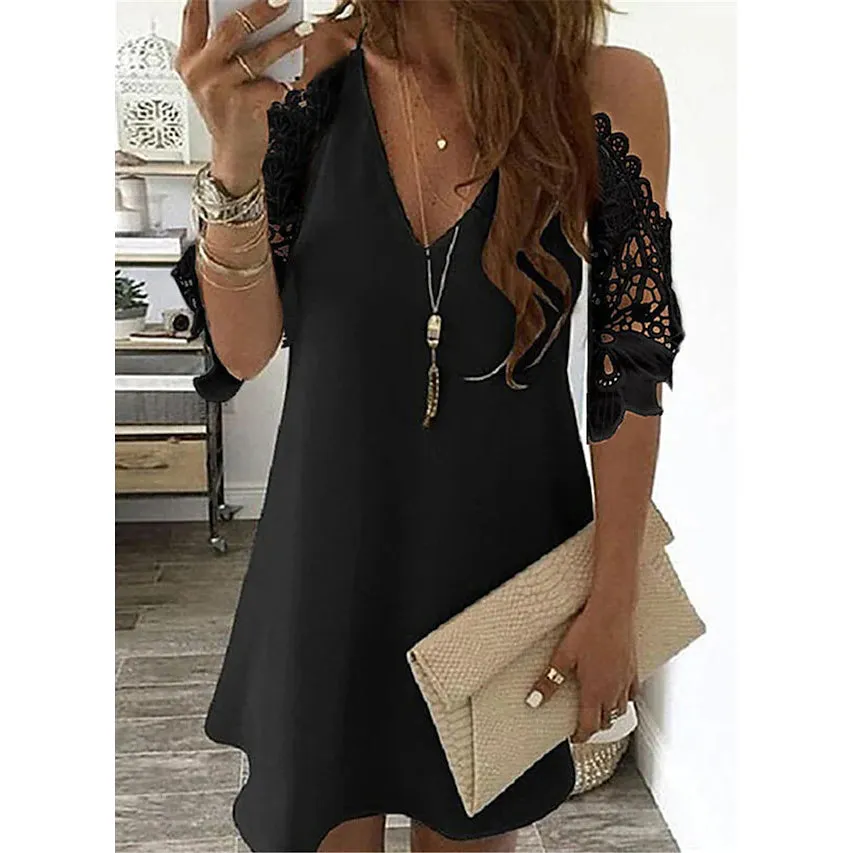 TastyHottie - Women's Half Sleeve Solid Cutout Shift Dress