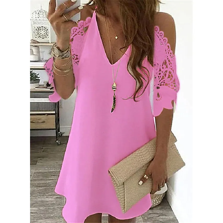 TastyHottie - Women's Half Sleeve Solid Cutout Shift Dress