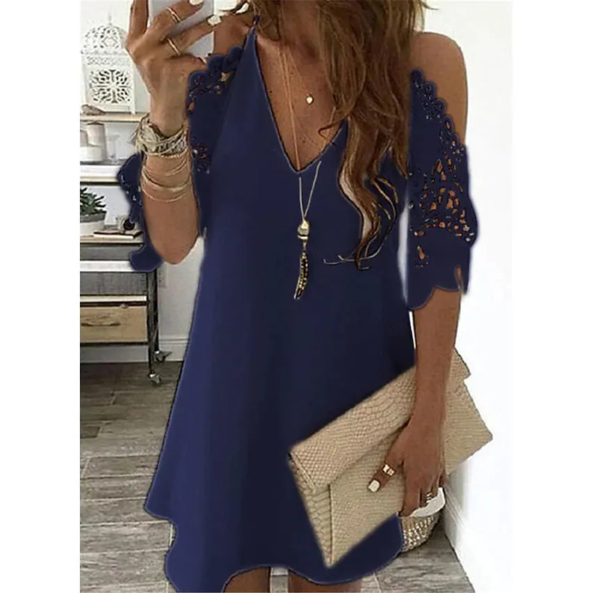 TastyHottie - Women's Half Sleeve Solid Cutout Shift Dress