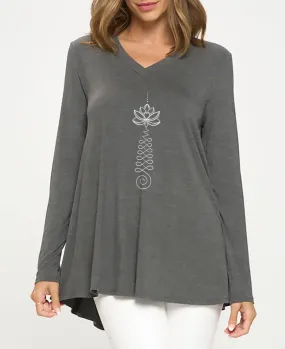 Unalome Lotus Grey Tunic Top