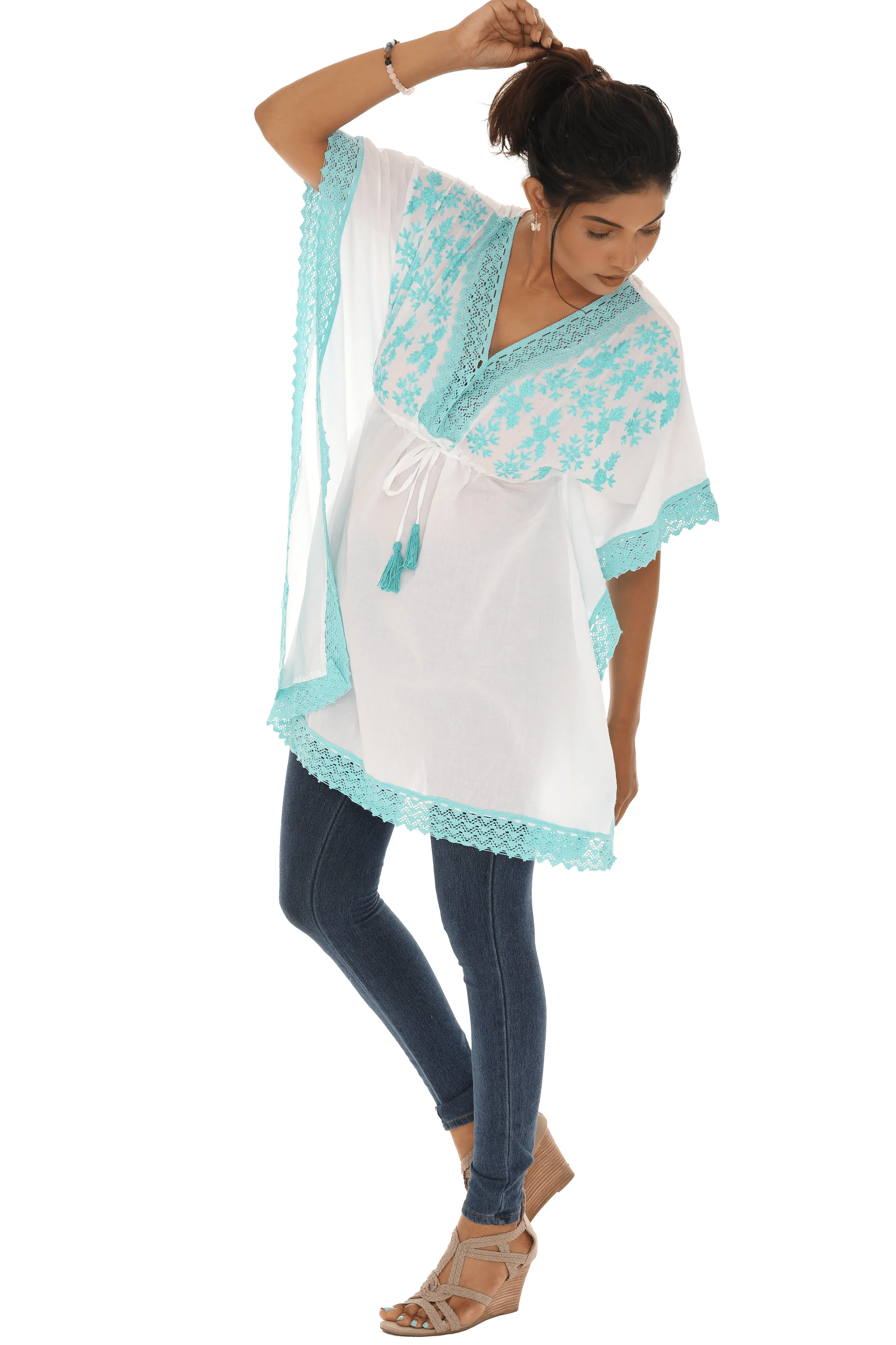 WHITE & TURQUOISE TUNIC STYLE KAFTAN