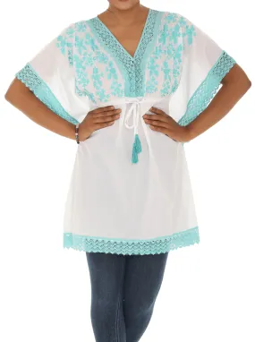 WHITE & TURQUOISE TUNIC STYLE KAFTAN