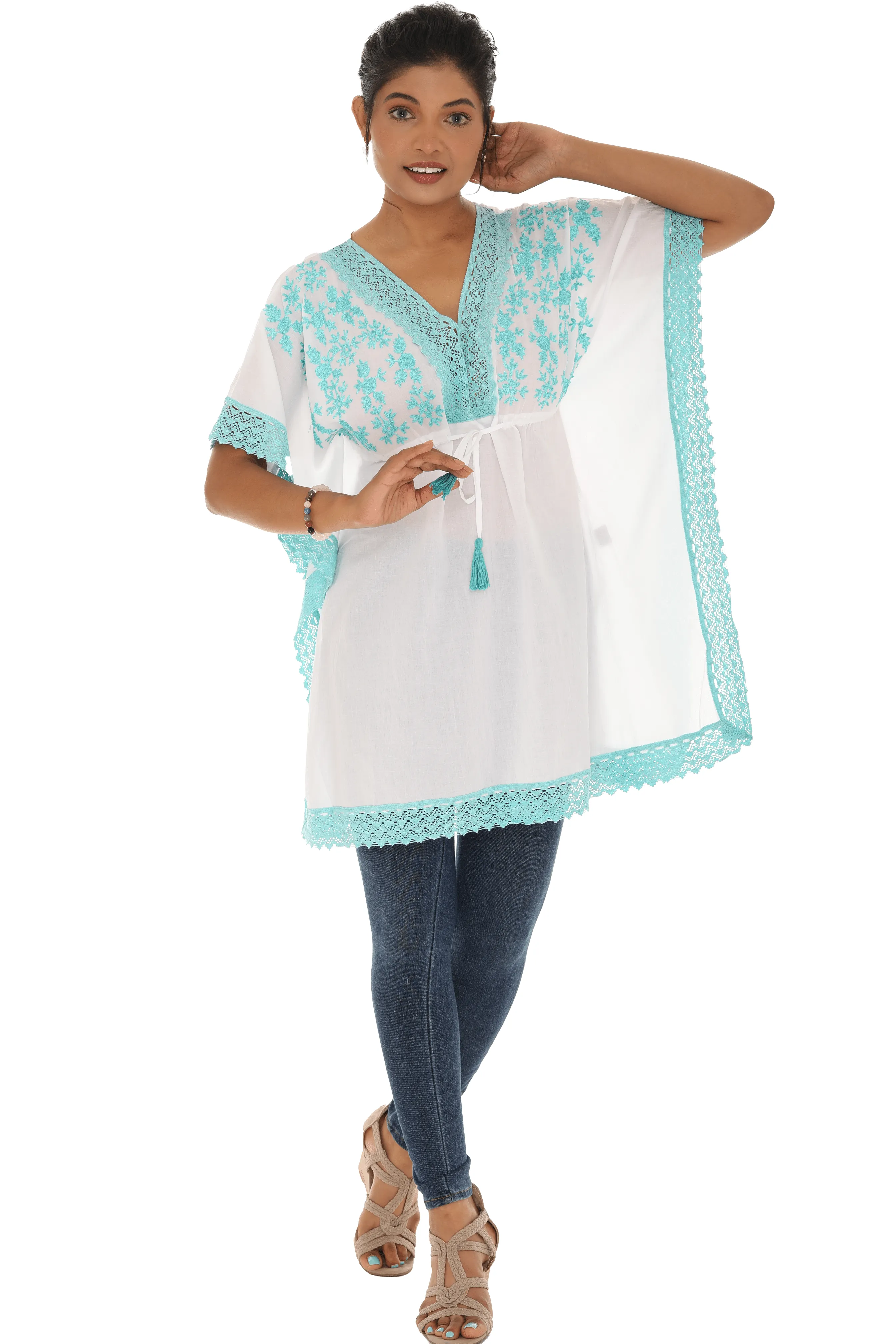 WHITE & TURQUOISE TUNIC STYLE KAFTAN
