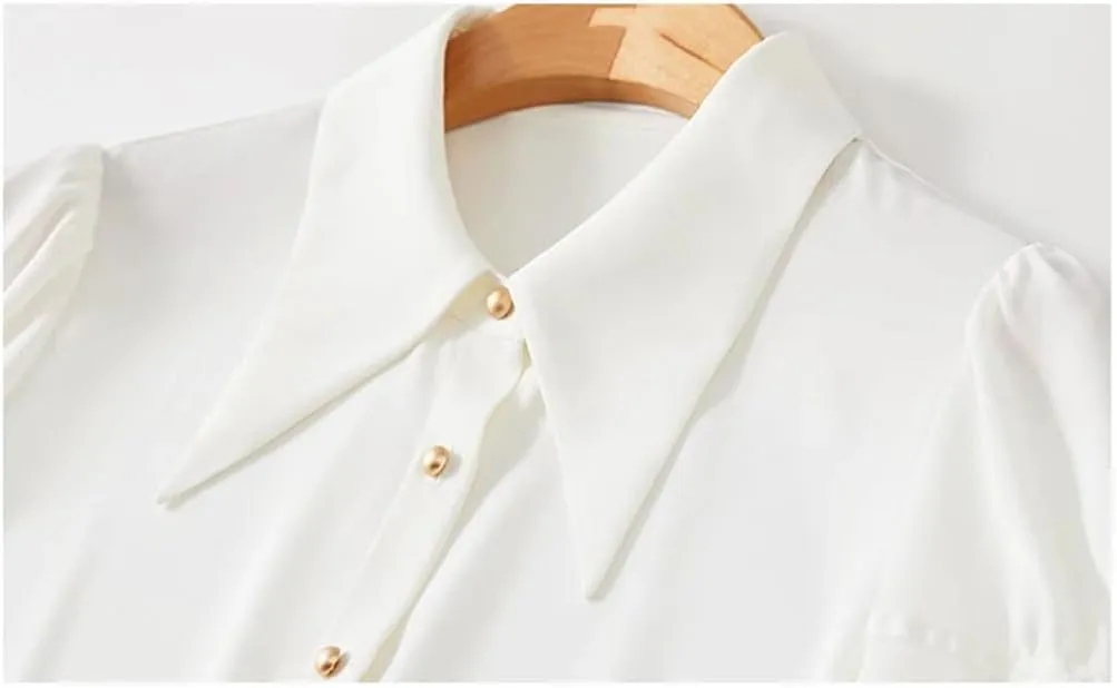 Women Lapel Single Breasted Shirt Solid Elegant Office Lady Blouse Long Sleeve Lapel Buttons Tops